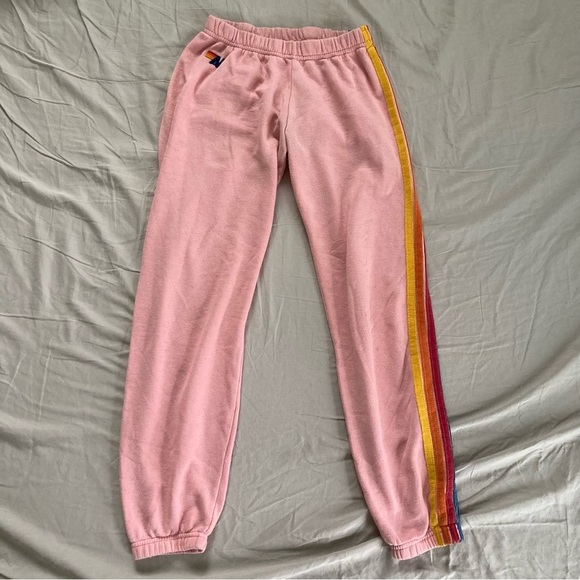 Aviator Nation Pants - Aviator Nation women pink strips cotton jogger sz Small